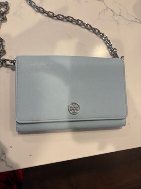 Tory Burch Light Blue Leather Chain Crossbody